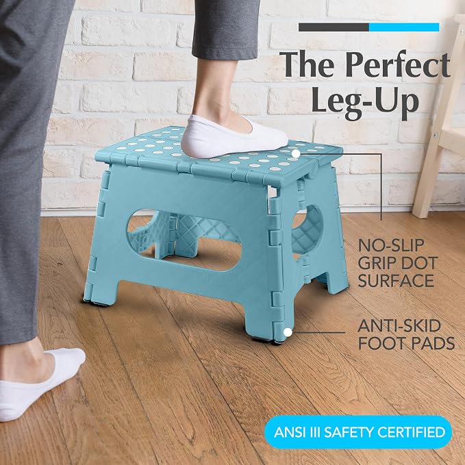 Handy Laundry Folding Step Stool 9 Inch, Teal, Non-Slip Holds 300 lbs | 9 Inch, Teal, Foldable Collapsible Step Stool, Non-Slip, Holds 300 lbs, Kitchen Bathroom Bedroom, Adults