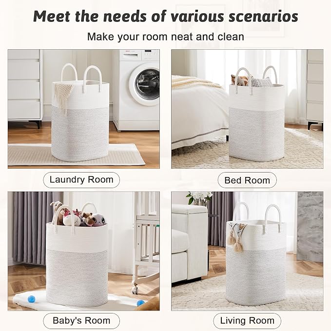 Artfeel Laundry Basket,Woven Cotton Rope Laundry Hamper,100L Versatile Storage for Dirty Clothes,Baby Toys,and Blankets in Bathroom, Nursery,and Living Room
