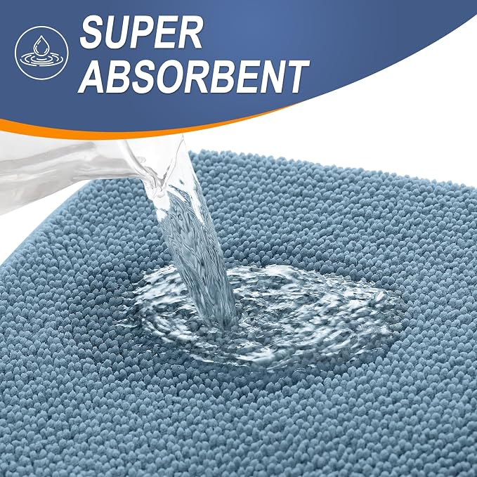 OLANLY Memory Foam Bathroom Runner Rug 40x24, Absorbent Long Mat, Airy Blue | Soft Quick Dry Bath Rugs, Non-Slip Carpet, Machine Washable Mat for Bathroom Floor, Tub and Shower, Home Decor Accessories