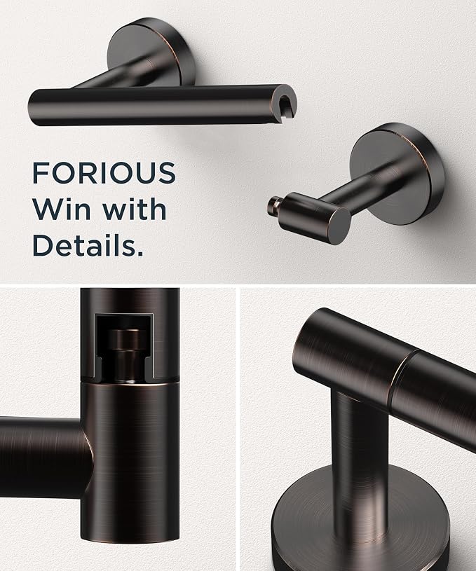 FORIOUS Commercial Toilet Paper Holder Wall Mount Bathroom Tissue Holder | Oil Rubbed Bronze | SUS304 Stainless Steel Rustproof | Double Post Pivoting Toilet Paper Roll Holder | Screw-In | Round Base