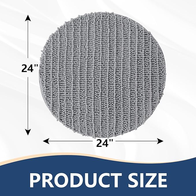 Arotive Round Bathroom Rugs 30x30, Soft Absorbent Chenille Shaggy Bath Mat | Grey, Machine Wash Dry, Bath Rugs for Bathroom Floor, Tub and Shower, Home Decor Accessories