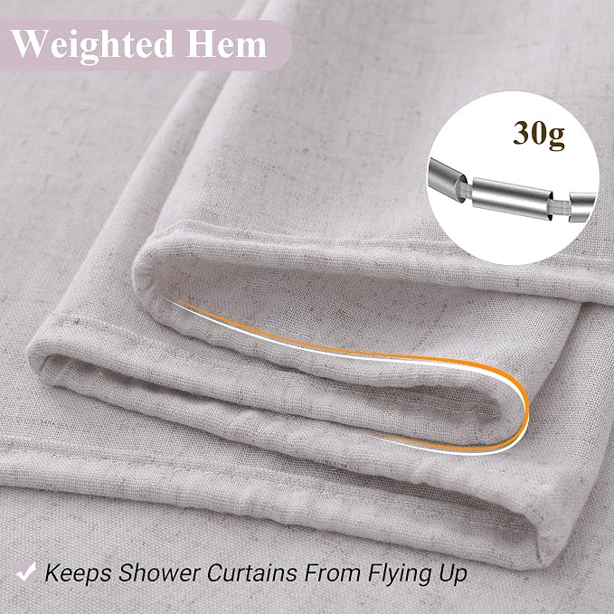 Champagne Linen Shower Curtain, Cloth Textured Fabric Shower Curtain Set with Hooks, Simple Elegant Modern Farmhouse Country Ultra Thick Bath Curtains for Bathroom,Water Repellent,72x80