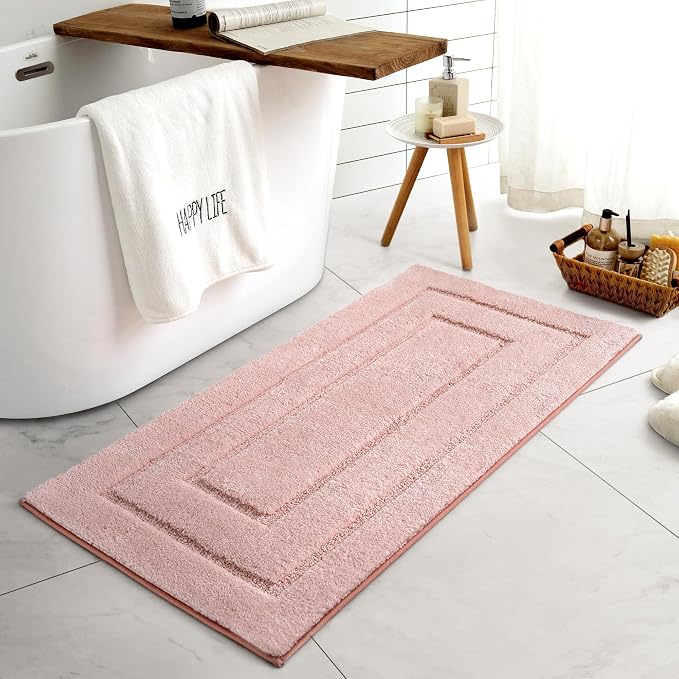 GRANNY SAYS Pink Bathroom Runner Rug 24" x 48", Soft Microfiber Bath Mat | Non-Slip long rug with TPR Backing, Absorbent, Machine Washable Extra Large Bath Rugs for Double Vanity, Shower, Tub