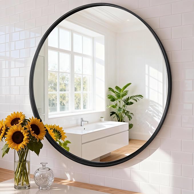 NEWBULIG Bathroom Mirror, Wall Mirror with Aluminum Alloy Thin Frame, Bathroom Mirrors for Over Sink, Bedroom, Living Room, Entryway