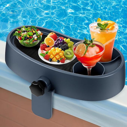1 Pc Hot Tub Table Tray, Adjustable Aboveground Bathtub Tray with 2 Cup Holder, Between 2'' to 7.5'' Nonslip Hot Tub Accessories Shelf Drinks Snacks Phone Holder for Spa Bathtub (Navy Blue)