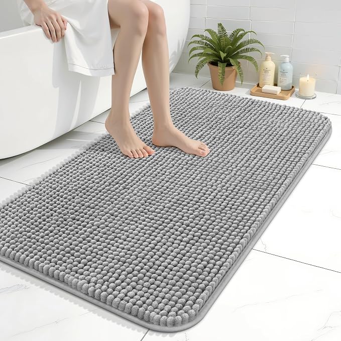 Arotive Chenille Bathroom Rugs 36x24, Soft Absorbent Bath Mat, Light Grey | Rubber Backing, Machine Washable Dry Bath Mats for Bathroom Floor, Tub and Shower, Home Decor Accessories
