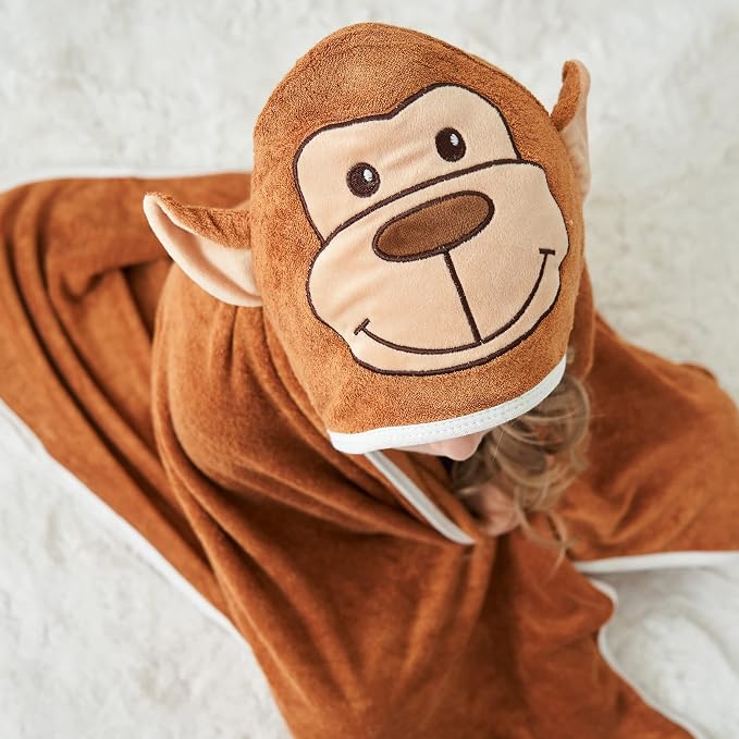 HIPHOP PANDA Ultra Soft Hooded Baby Towel - 2-Layer Thick 500GSM Absorbent | Rayon Made from Bamboo, Hooded Bath Towel for Newborn, Infant, Toddler, Baby Registry - Monkey, 30x40 In