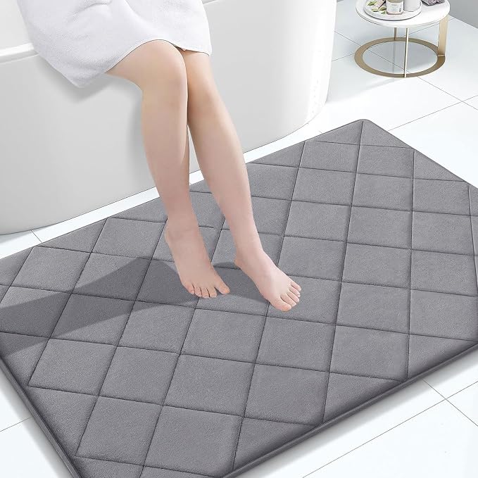 OLANLY Memory Foam Bath Mat 40x32, Ultra Soft and Absorbent Bathroom Rugs | Medium Grey, Quick Dry, Machine Washable Shower Bath Rugs, Comfortable Bath Carpet for Bathroom Floor, Tub and Shower