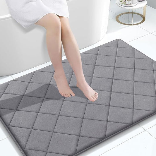 OLANLY Memory Foam Bath Mat 40x32, Ultra Soft and Absorbent Bathroom Rugs | Medium Grey, Quick Dry, Machine Washable Shower Bath Rugs, Comfortable Bath Carpet for Bathroom Floor, Tub and Shower