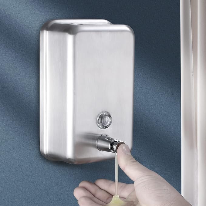 Commercial Soap Dispenser Wall Mount Stainless Steel, Vertical | Rust-Proof Lining and Anti-Leak Pump Liquid Hand 1100ml / 37oz.