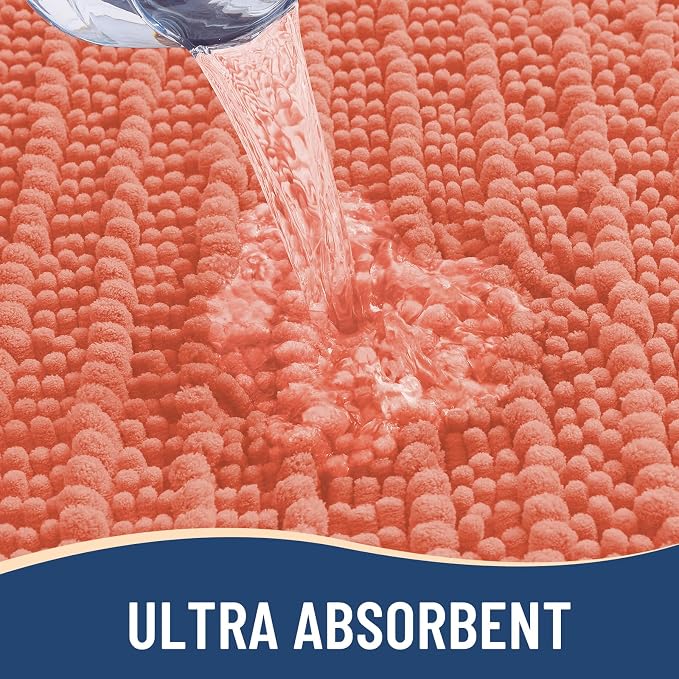 Arotive Bathroom Rugs Mat 30x17, Soft Absorbent Chenille Shaggy Bath Mat | Coral, Machine Wash Dry, Bath Rugs for Bathroom Floor, Tub and Shower, Home Decor Accessories