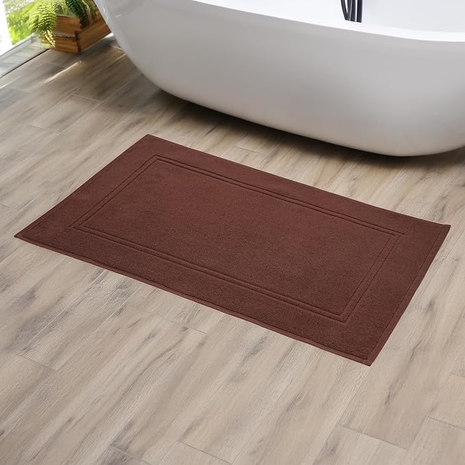 2 Piece Bath Mats 20 x 32 Inches, Brown | 100% Cotton Terry Bath Mats, Super Absorbent, Hotel Quality Premium Floor Towels, Luxurious, Soft & Quick Dry