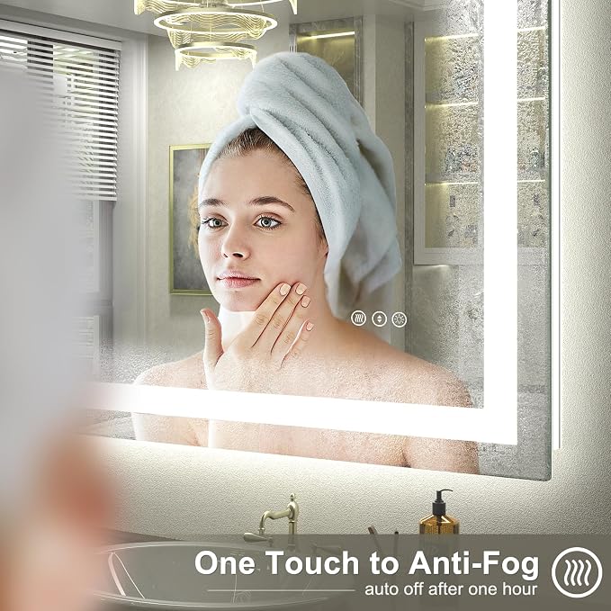 26x36 Inch LED Bathroom Mirror, Backlit and Front Lights | Dimmable Lighted Vanity Mirror for Wall, Anti-Fog, Memory, Shatter-Proof, ETL Listed (Horizontal/Vertical)