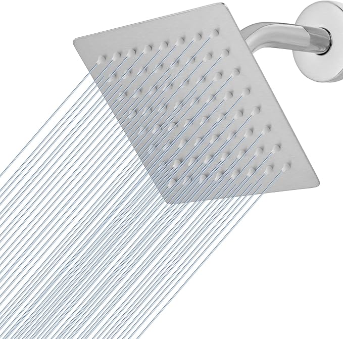 Voolan Rain Shower head, High Pressure Shower Head Made of 304 Stainless Steel, Relaxed Shower Experience Even at Low Water Flow and Pressure(6" Brushed Nickel)