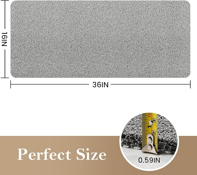 Shower Mat Bathtub Mat Non-Slip,36x16 inch, Soft Tub Mat with Drain,PVC Loofah Bath Mat (Phthalate Free) for Tub and Bathroom,Quick Drying,Grey | 36x16 inch,PVC Loofah Bath Mat with Drain for Tub and Bathroom,Quick Drying,Grey