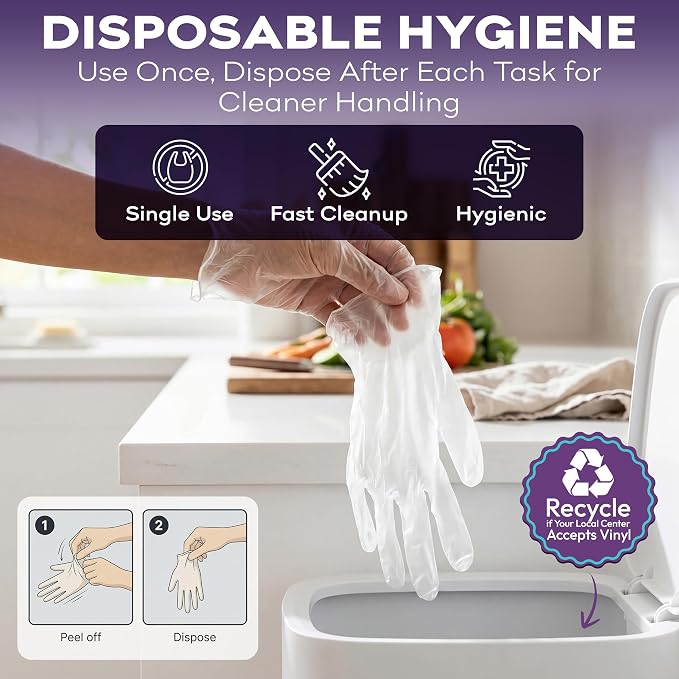 ProHeal Clear Vinyl Disposable Gloves - Food Safe Cooking and Household Cleaning Gloves -Powder and Latex Free Kitchen Glove