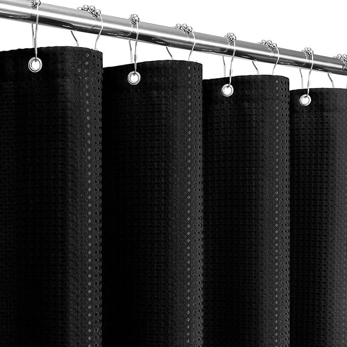 Long 230GSM Black Shower Curtain, 72 x 78 | 230GSM Tall Fabric Shower Curtain for Bathroom, Water Repellent, Machine Washable