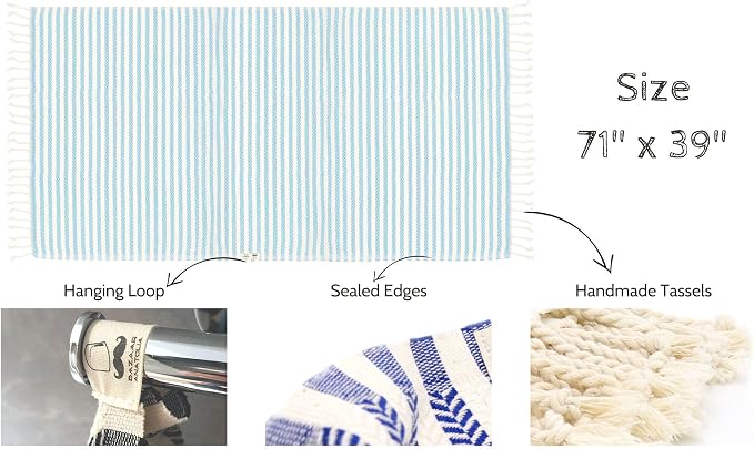 Turkish Beach Towel, 100% Cotton, 71x39 in, Arpa Turquoise