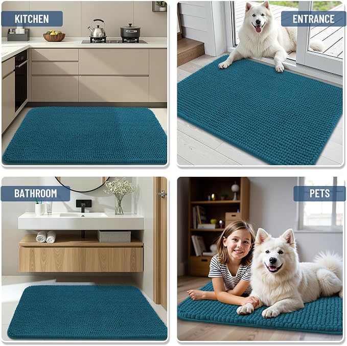 Arotive Chenille Bathroom Rugs 34x21, Soft Absorbent Bath Mat, Peacock Blue | Rubber Backing, Machine Washable Dry Bath Mats for Bathroom Floor, Tub and Shower, Home Decor Accessories
