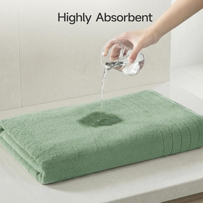 REDKISS 2 Pack Extra Large 35x70 Inch Cotton Bath Towels, Green | 100% thick cotton, ultra soft & absorbent, quick dry green towels for bathroom, gym, spa, pool, hotel