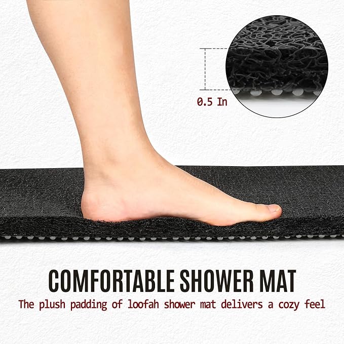 47 * 16in Shower Mat Bathtub Mat Non Slip | Bathmats Non Slip, Quick Drying Foot Scrubber Loofah Mats for Inside Shower, Tub, Bathroom, Home, Black