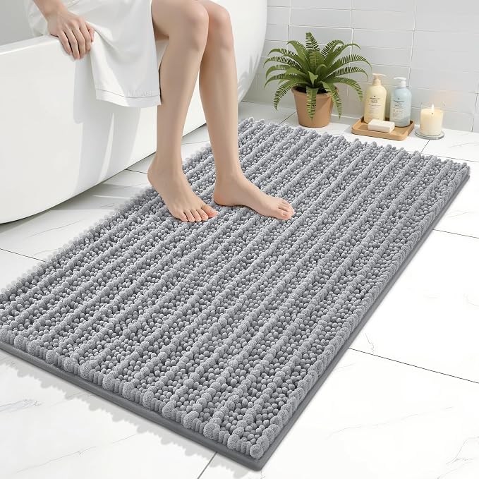 Arotive Bathroom Rugs Mat 36x24, Soft Absorbent Chenille Shaggy Bath Mat | Light Grey, Machine Wash Dry, Bath Rugs for Bathroom Floor, Tub and Shower, Home Decor Accessories