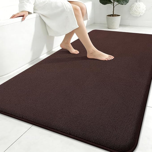 Smiry Memory Foam Bath Mat 71x47, Extra Soft Absorbent Bathroom Rugs | Brown Quick Dry, Machine Washable Bath Mats for Bathroom, Shower, Tub and Home Decor Accessories
