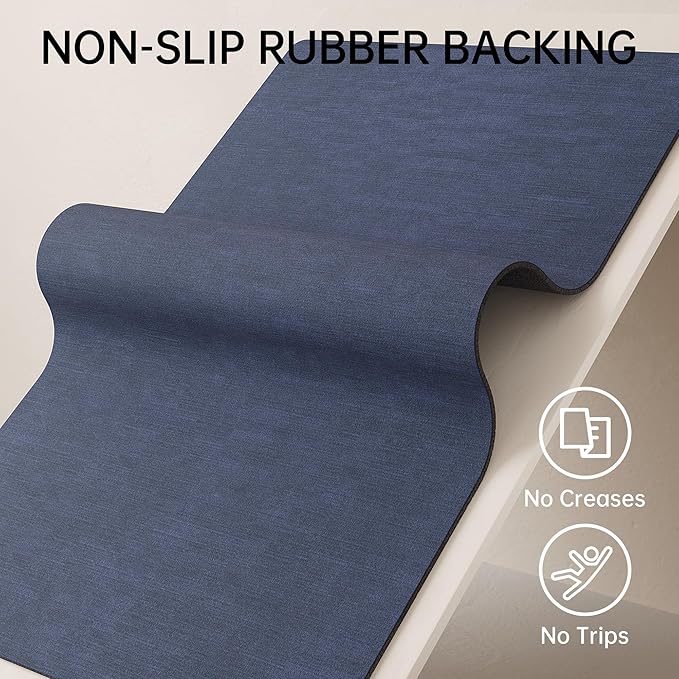 Mecko Bath Mat 24"x48",Ultra Thin Bathroom Rug fit Under Door Navy Blue | -Non-Slip, Quick Dry, Absorbent Bathroom Rug Suit for Tile floors, Easy Care Shower Rug in Front of Bathtub, Sink, Shower