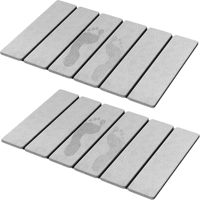 Luxspire Stone Bath Mat, Stone Mat Bathroom Foldable 24x16in 2PC,Light Gray | Quick & fast drying diatomaceous earth, Non-slip rubber base, Easy-clean surface for bathroom floor & kitchen counter