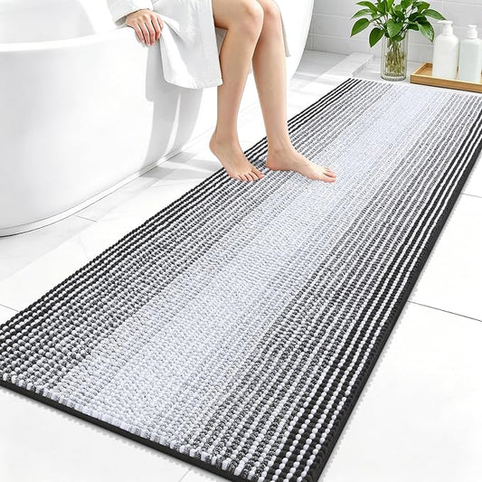 OLANLY Bathroom Runner Rugs 59x24, Chenille Striped Bath Rugs, Dark Grey | Extra Soft Absorbent, Rubber Backing, Machine Wash Dry, Bath Mats for Bathroom Floor, Tub and Shower, Home Decor Accessories