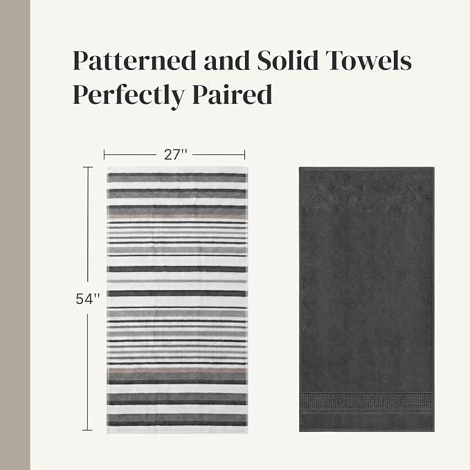Modern Threads Pax 6-Piece Reversible Yarn Dyed Jacquard Towel Set - Bath Towels, Hand Towels, & Washcloths - Super Absorbent & Quick Dry - 100% Combed Cotton, Coal
