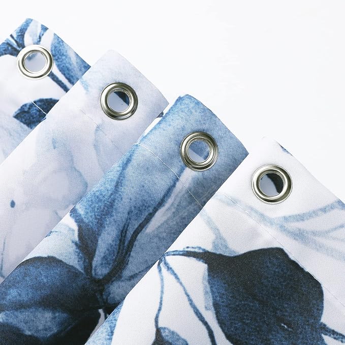 Navy Eucalyptus Shower Curtain, Watercolor Floral Print, 72x90 | Watercolor Plant Leaves Floral Print, Waterproof Fabric Bathroom Decor, Machine Washable, Rustproof Grommets