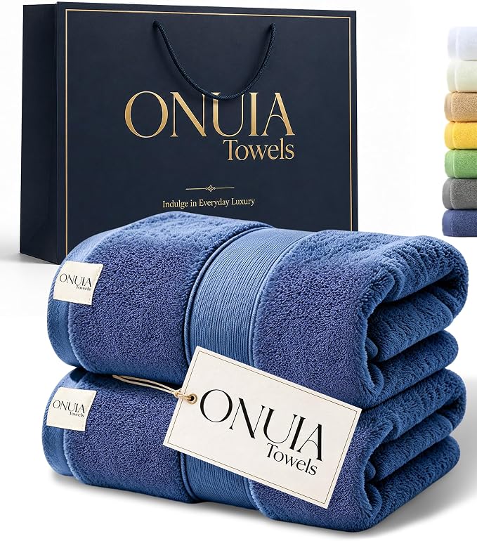 2 Packs Luxury Bath Towels Set, Ultra Soft Skin Bath Towel, Premium Hotel Bathroom Towels, Absorbent Quick Drying & Low Lint for Bathroom Spa Gym & Home Use，Blue Set of 2