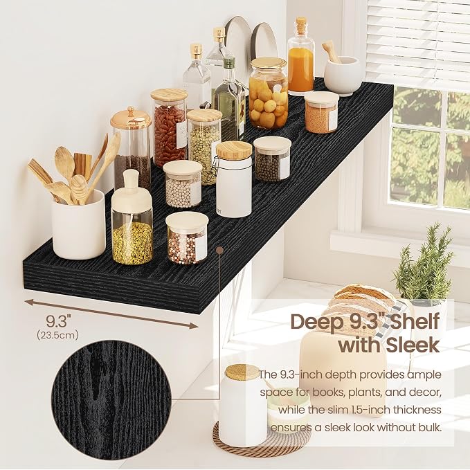 Vivelove Floating Shelves 9 inch Deep 36”Long Set of 2, Black | Easy Install With Hardware, 1.5" Thick, Invisible Brackets, Wall Mounted, No Sagging, For Any Room