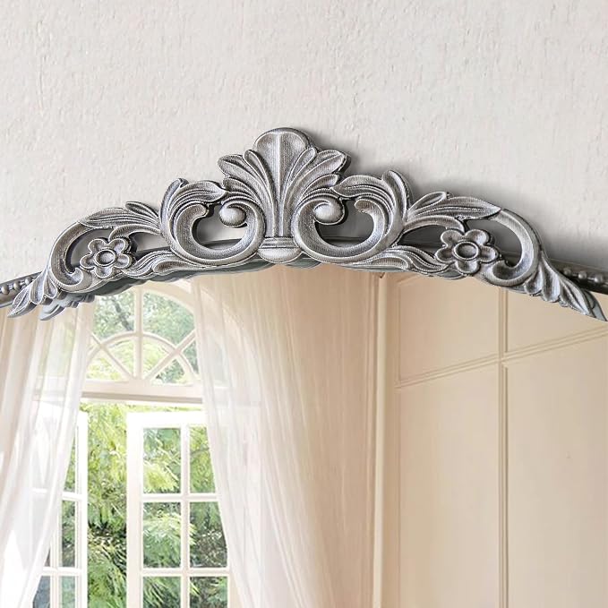 Micasso Vintage Silver Wall Mirror: 40"x29" Baroque Antique Arched Mirror | Traditional Ornate French Decorative Mirror for Bedroom/Bathroom/Fireplace/Entryway/Hallway/Dresser/Vanity/Mantel/Nightstand