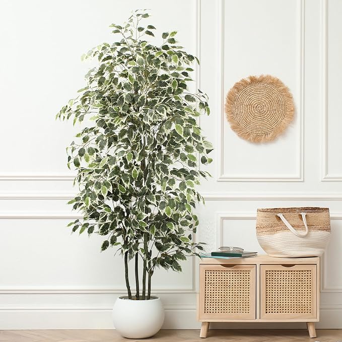 Yepdin 6 FT Artificial Ficus Tree 600 Leaves Faux Plants Indoor Tall with Black Pot Large Fake Tree for Home Office Living Room Decor