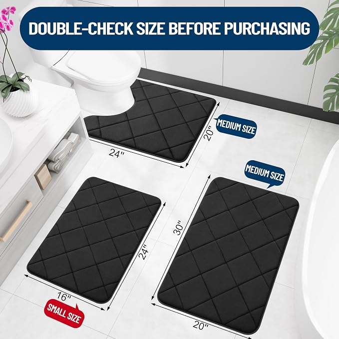 OLANLY Memory Foam Bath Mat 47x17, Ultra Soft and Absorbent Bathroom Rugs | Black, Quick Dry, Machine Washable Shower Bath Rugs, Comfortable Bath Carpet for Bathroom Floor, Tub and Shower