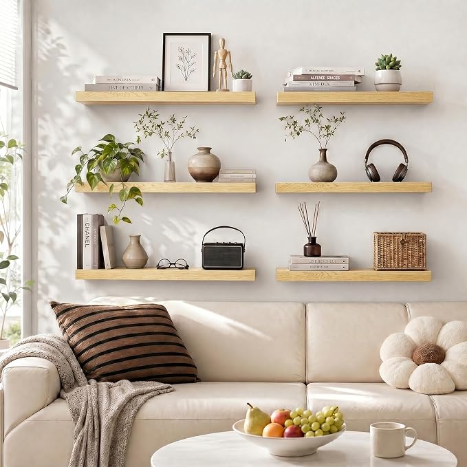 Heimlove Floating Shelves for Wall Set of 2,9.3" Deep Wall Shelves,39.4" W x 9.3" D x 1.5" H,Oak