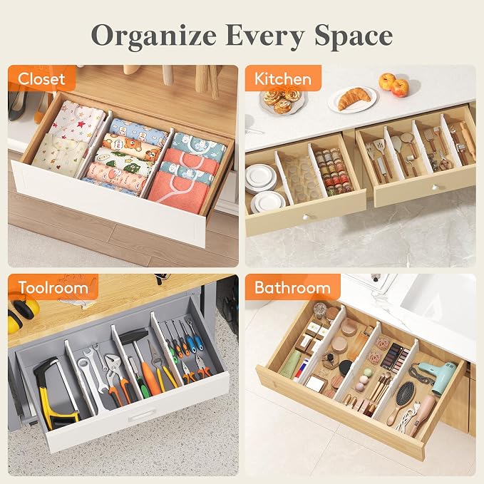 Lifewit 5" Tall Drawer Dividers, Adjustable Deep Drawer Organizer Clothes | 9 Pack 11.5"-18.5" Expandable White Plastic Separators for Dresser, Kitchen, Cabinet, Closet, Office Organization & Storage