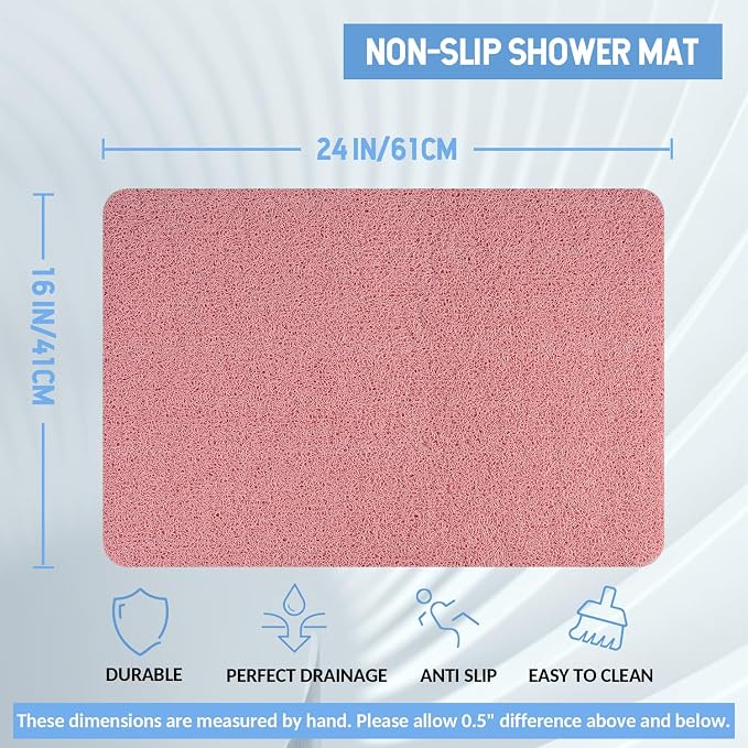 Hargiis Non-Slip Bathtub Mat, 2 Pack Anti Slip Shower Mat, Fast Drying Bathtub Mats, Foot Scrubber Mat, Anti Slip Mat for Tub, Floor, Bathroom, Kitchen, Home, Hotel (Pink 24"×16"+24"×16")