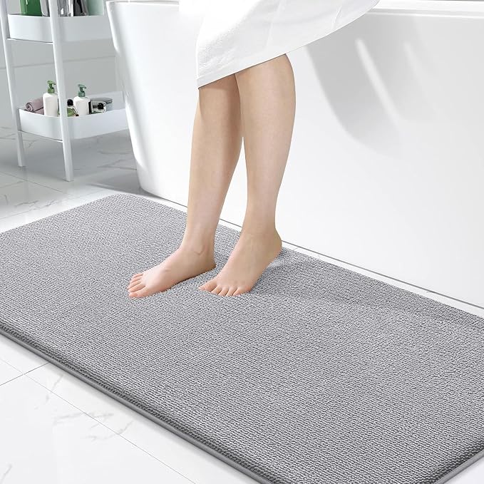 OLANLY Memory Foam Bathroom Runner Rug 47x24, Absorbent Long Bath Mat, Grey | Soft Quick Dry Bath Rugs, Non-Slip Carpet, Machine Washable Mat for Bathroom Floor, Tub and Shower, Home Decor Accessories