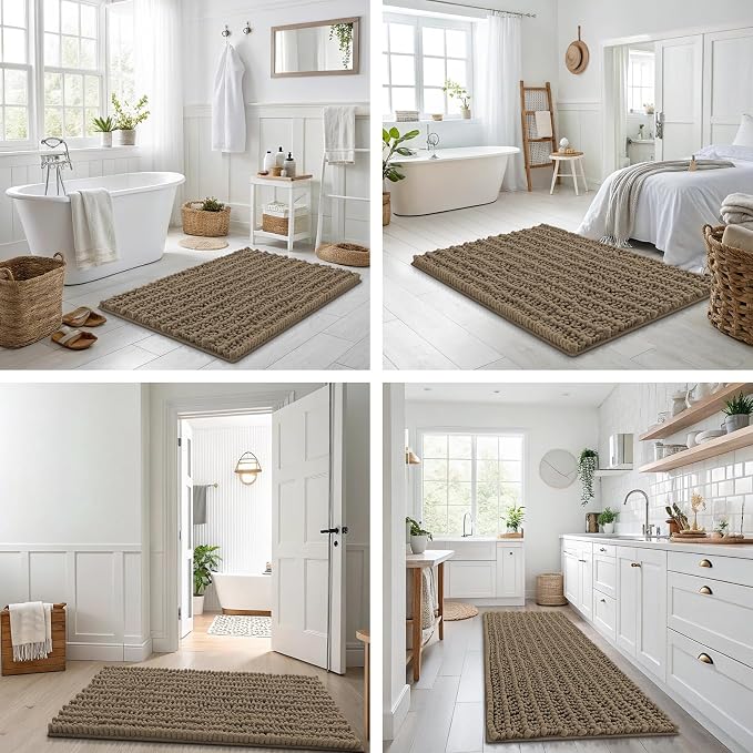 Smiry Bathroom Rugs 59X35, Extra Soft Rubber Backing Chenille Bath Mats | Camel Machine Washable Non Slip Quick Dry Bath Mats for Bathroom Floor, Tub, Shower, Home Decor Accessories