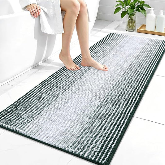 OLANLY Bathroom Runner Rugs 47x24, Soft Chenille Bath Rugs, Blackish Green | Extra Absorbent, Rubber Backing, Machine Wash Dry, Bath Mats for Bathroom Floor, Tub and Shower, Home Decor Accessories