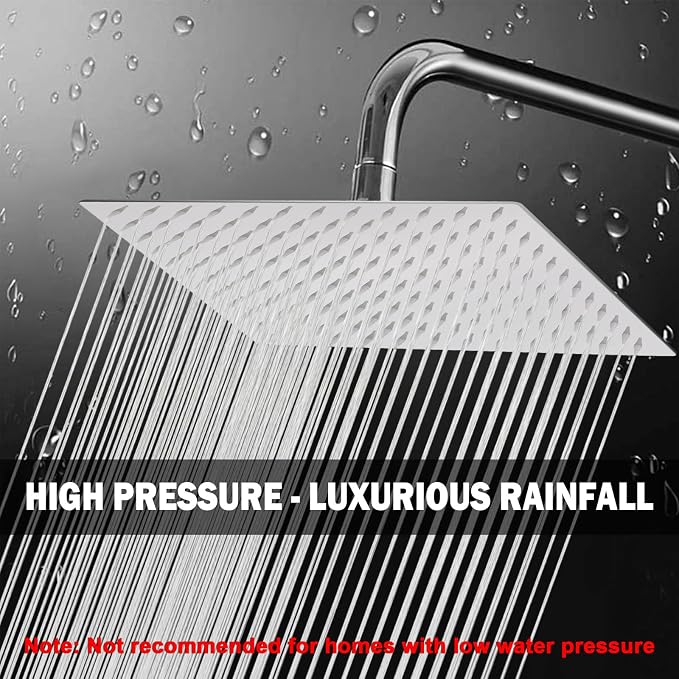 NearMoon Rain Shower Head, High Flow Stainless Steel Rainfall Shower, High Pressure Design, Awesome Shower Experience Even At Low Water Flow (12 Inch Rectangle, Chrome Finish)