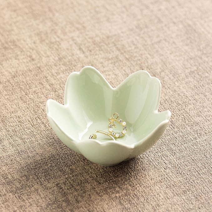 Floral Ceramic Jewelry Tray, 3.5" Ring Holder Trinket Bowl | Petite bowl keeps rings, earrings, keys, and keepsakes visible on vanities or dressers, making a sweet gift for women