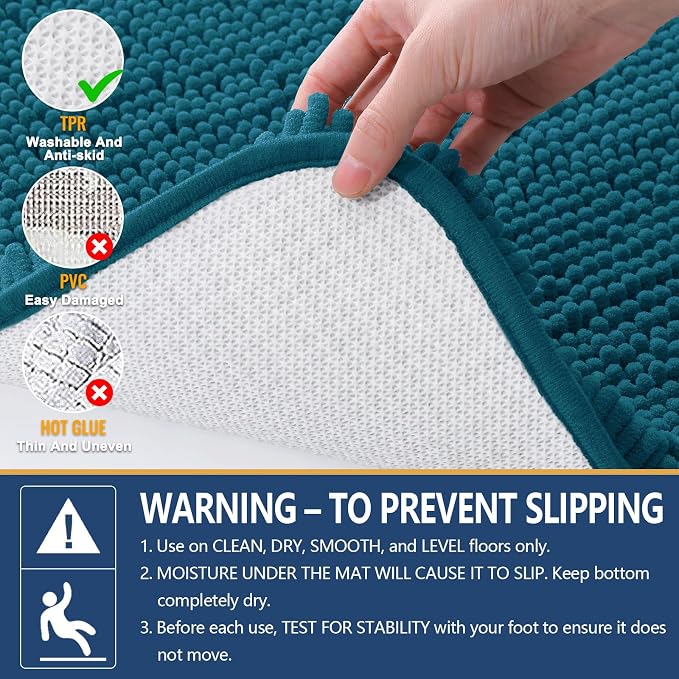 Arotive Bathroom Rugs 59x24, Soft Absorbent Shaggy Chenille Bath Rugs | Peacock Blue, Machine Washable Rubber Backing Bath Mats for Bathroom Floor Tub and Shower Home Decor Accessories