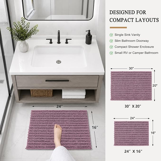Arotive Bathroom Rugs Mat 24x16, Soft Absorbent Chenille Shaggy Bath Mat | Deep Plum, Machine Wash Dry, Bath Rugs for Bathroom Floor, Tub and Shower, Home Decor Accessories
