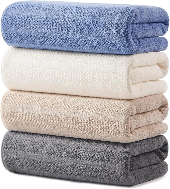 ecolook Microfiber Bath Towels Set of 4, 31 x 63 Inch Extra Large Bath Towel Set, Super Soft & Highly Absorbent, Quick Dry Lightweight Towels for Bathroom, Gym, Spa, Pool & Travel, Multicolor