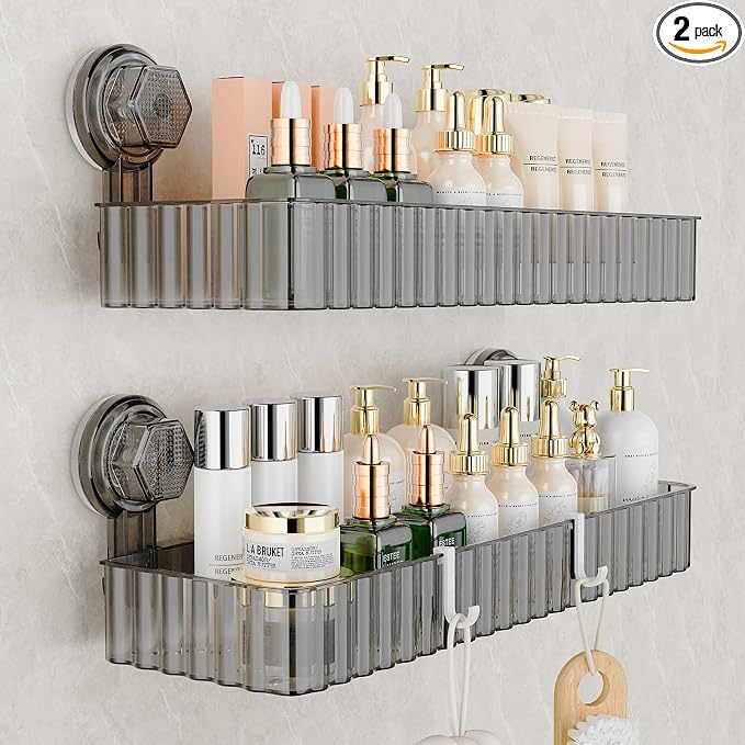 Adhesive Shower Caddy Suction Cup Shower Shelves for Inside Shower No Drilling Bathroom Organizers and Storage Wall Shelf Rack Clear(black,square)