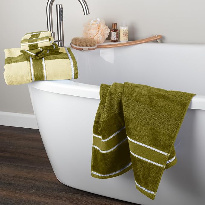 Lavish Home Bathroom Towels Set, Bathroom Accessories, Green, Set of 6 | Includes 2 Bath Sheets, 2 Hand Towels, and 2 Wash Cloths, Soft 525 GSM 100% Cotton Set for Shower, Gym, Dorm, and Spa